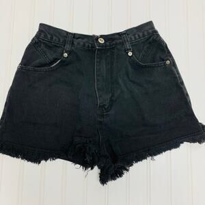Vintage Hi Waisted Black Jean Shorts Cutoffs Frayed Hem Sz 7/8